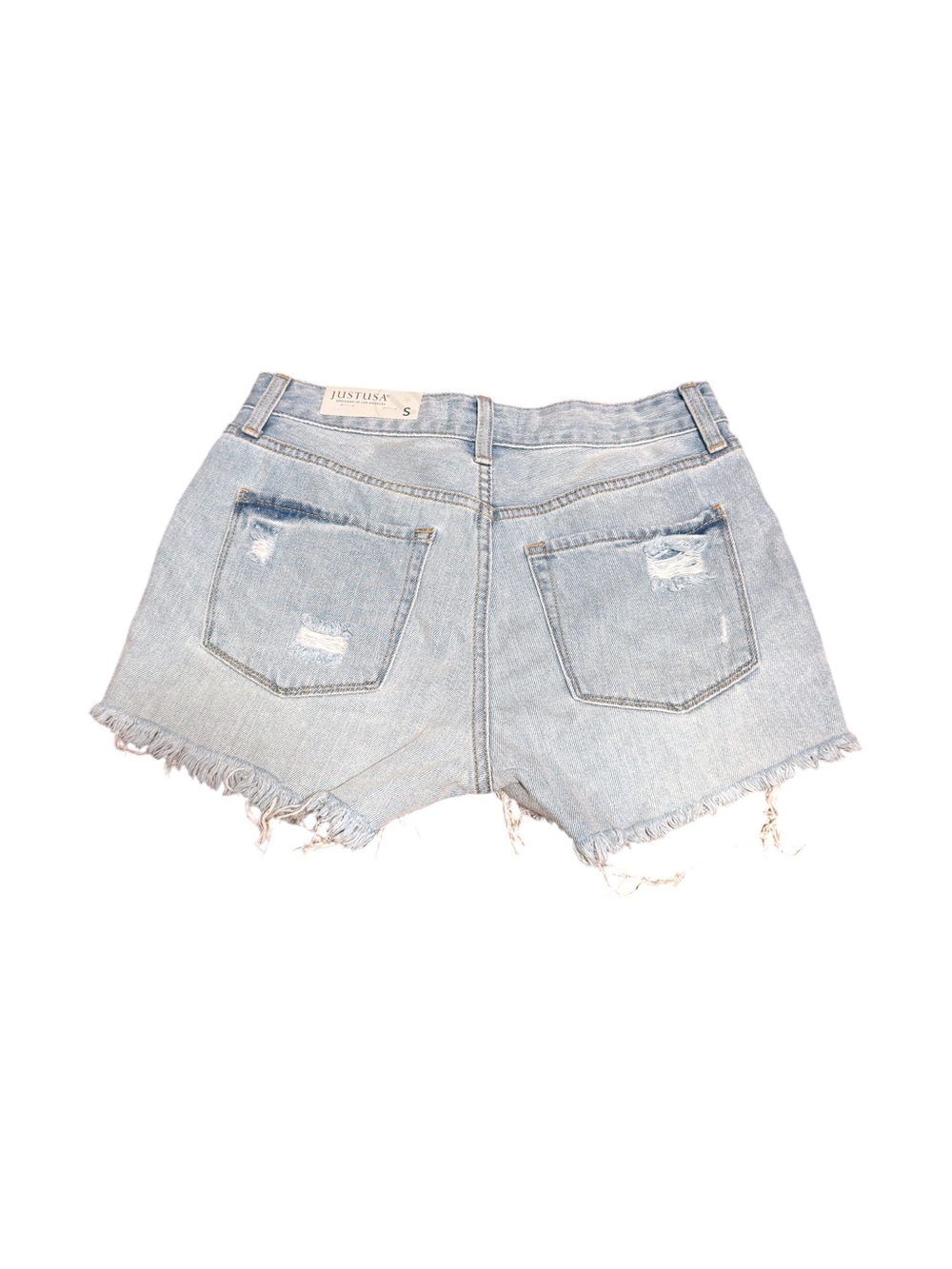 JustUSA Small Light Wash High Rise Distressed Denim Shorts Frayed Hem NWT - Picture 6 of 9